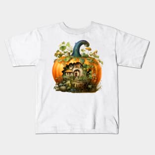 Cozy Pumpkin Home with Miniature Forest Autumn Watercolor Art Kids T-Shirt